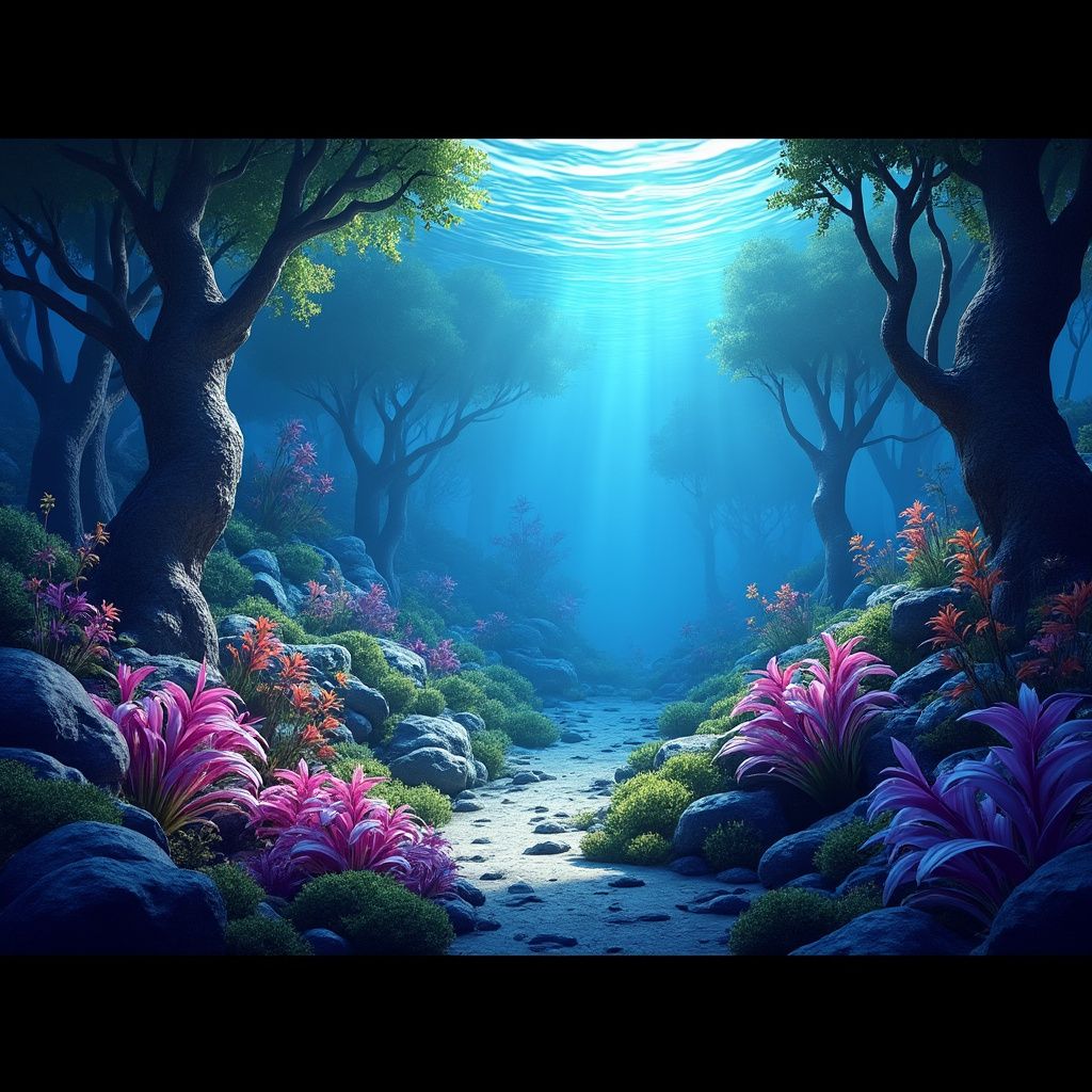 Screenshot della foresta di kelp nel gioco